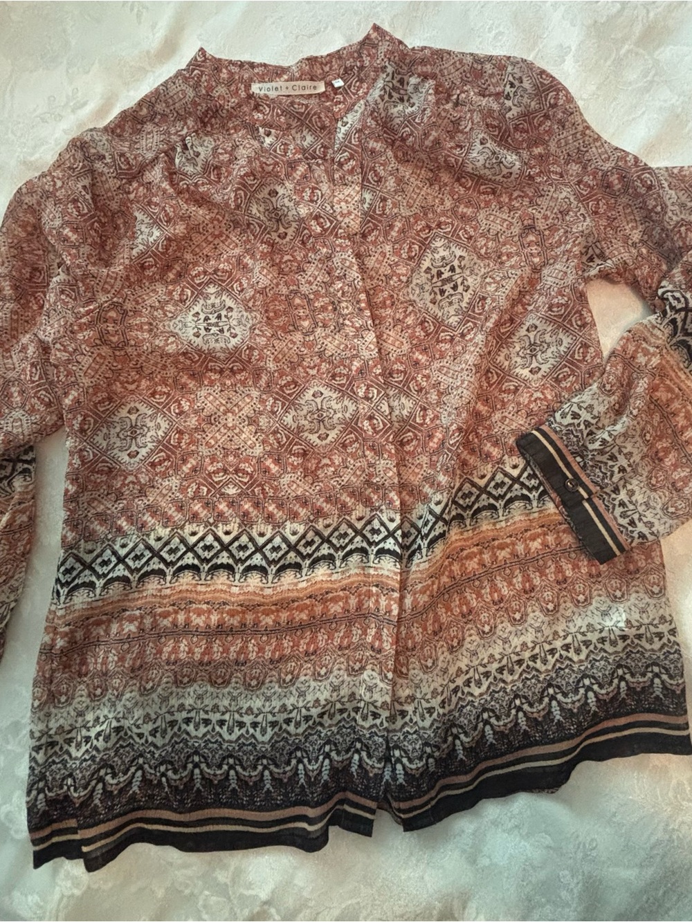 Boho Flowy Violet & Claire Burnt Orange Geometric Button-Down Shirt